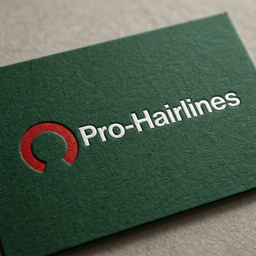 Tarjeta verde con el anillo rojo y el nombre Pro-Hairlines.